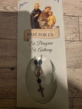 Source Unknown Blue and Silver St. Peregrine St. Anthony Rosary Necklace